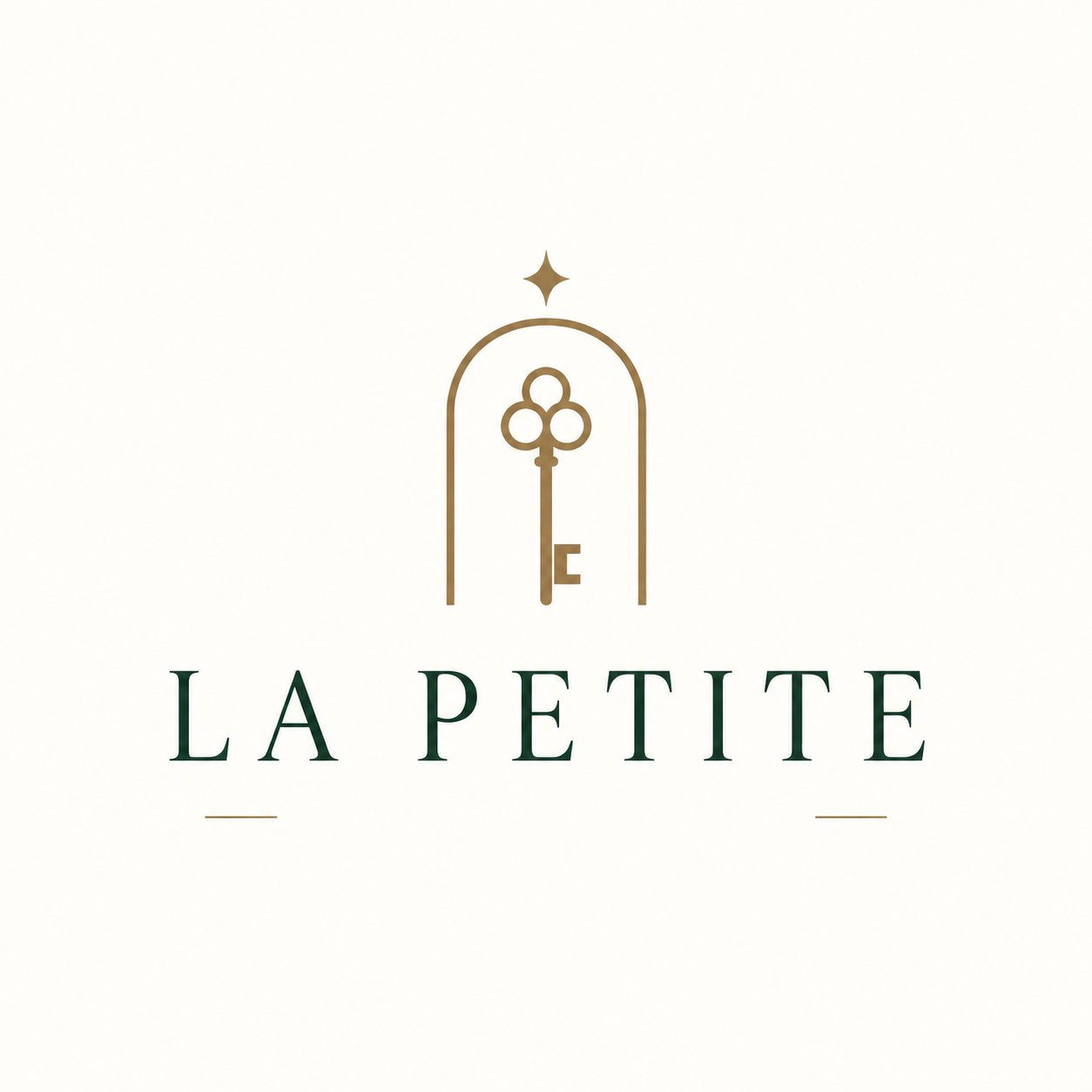 Logo de La Petite, con llave dorada y letras verdes.